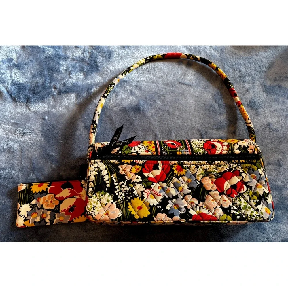 Vera Bradley Village Floral Quilted Tote‎ Bag Shoulder Bag with ID Case Black